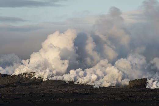 REFILE - CAPTION CLARIFICATION - Steam and smoke rise over a 1-km-long fissure in a lava field north of the Vatnajokull glacier, which covers part of Bardarbunga volcano system
